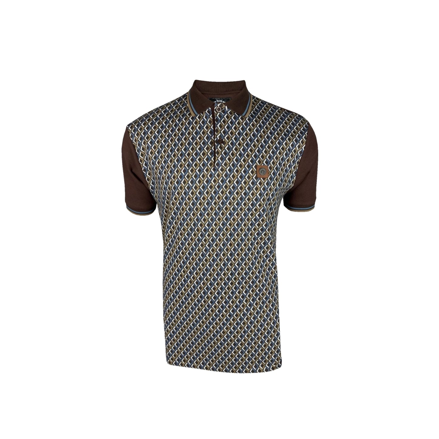 Trojan Diamond Jacquard Panel Polo Shirt Chocolate