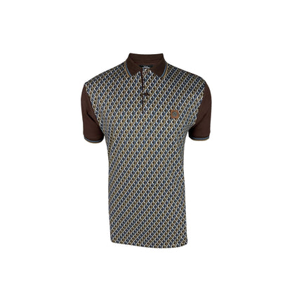 Trojan Diamond Jacquard Panel Polo Shirt Chocolate