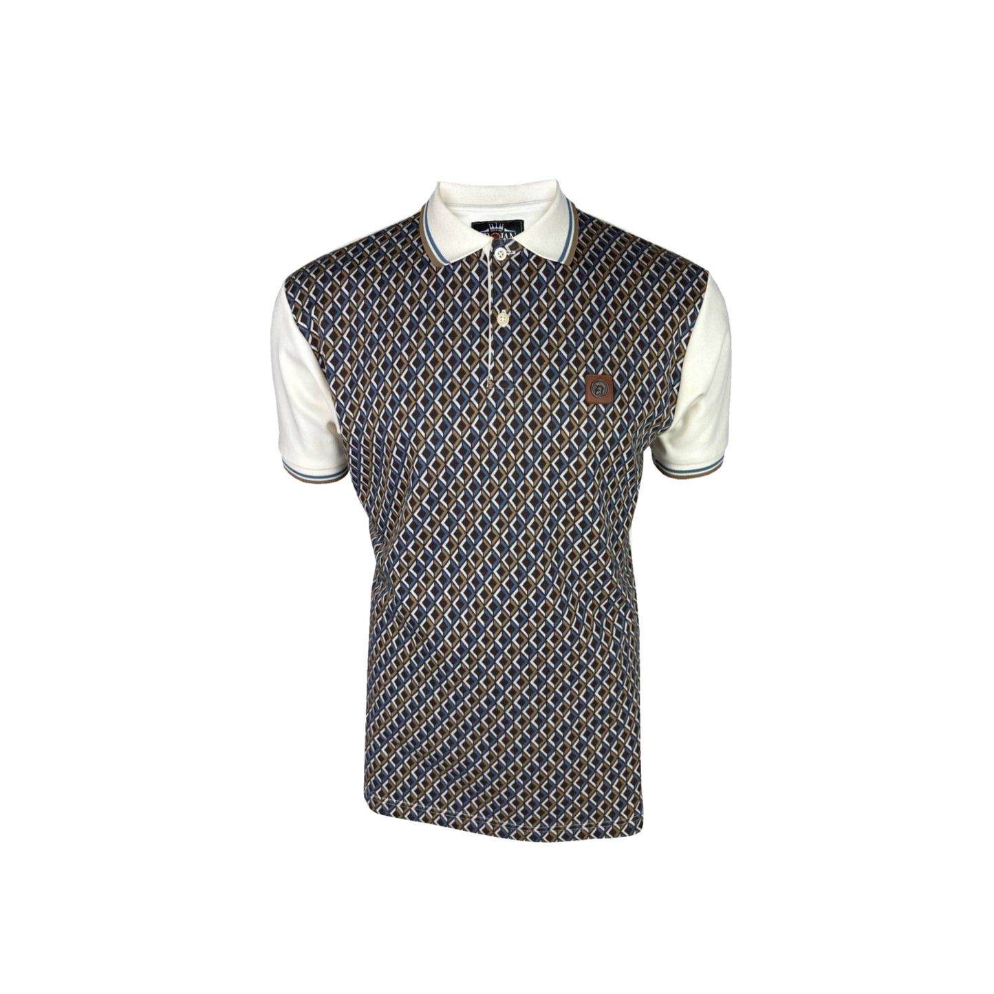 Trojan Diamond Jacquard Panel Polo Shirt Ecru