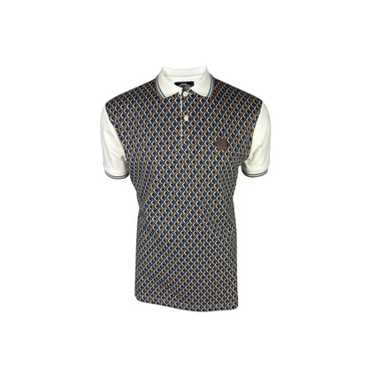Trojan Diamond Jacquard Panel Polo Shirt Ecru