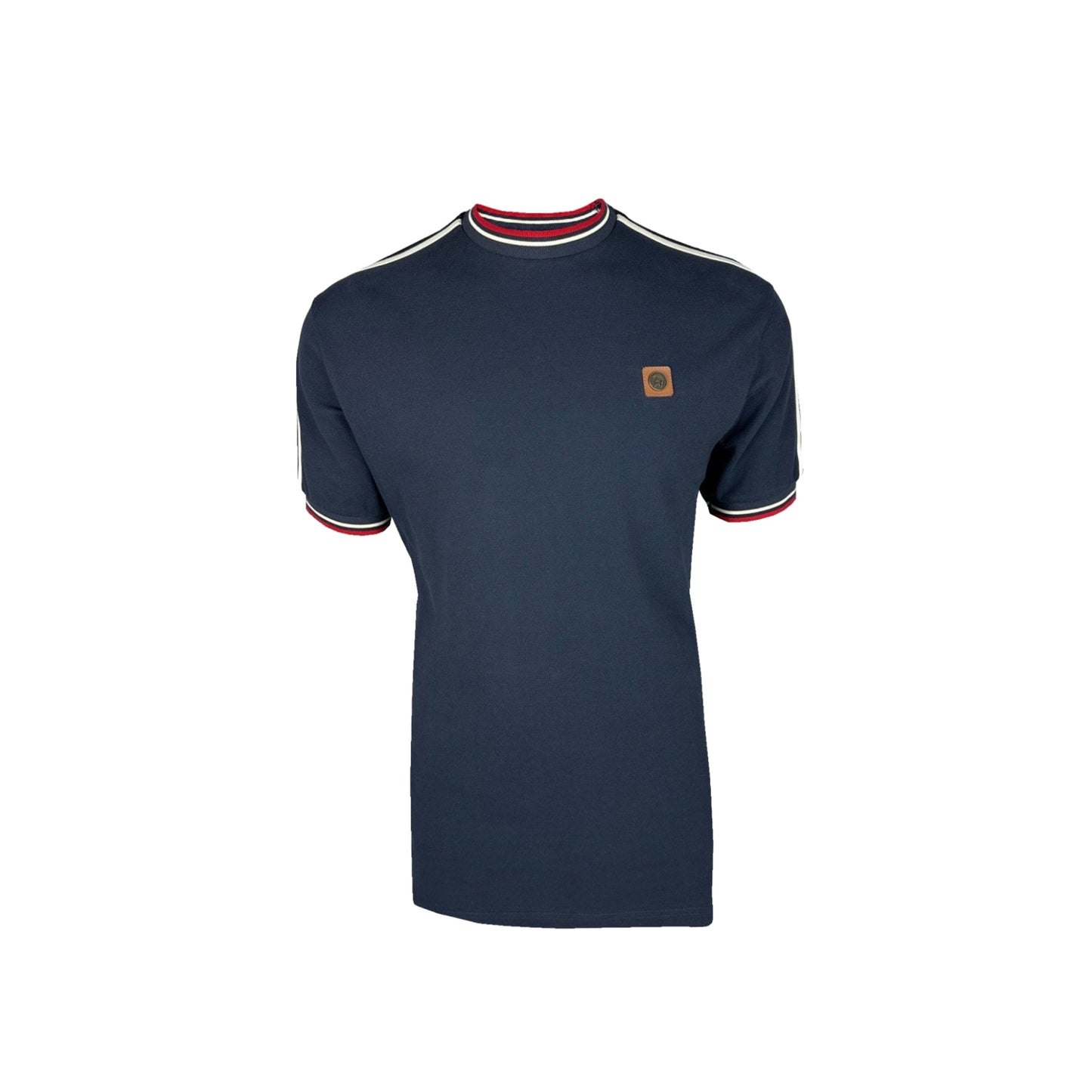 Trojan Three Colour Tipped Pique T-Shirt Navy