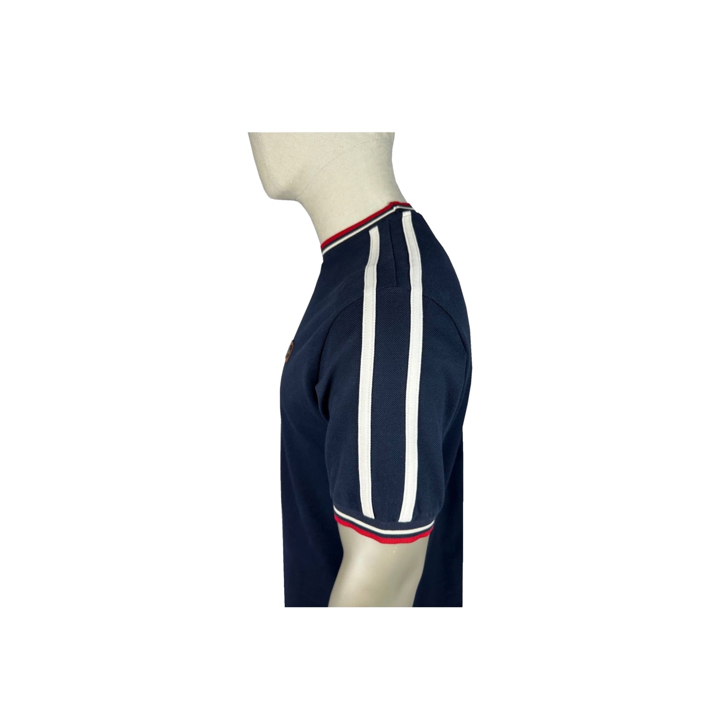 Trojan Three Colour Tipped Pique T-Shirt Navy