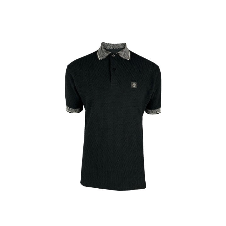 Trojan Jacquard Collar Textured Polo Shirt Black