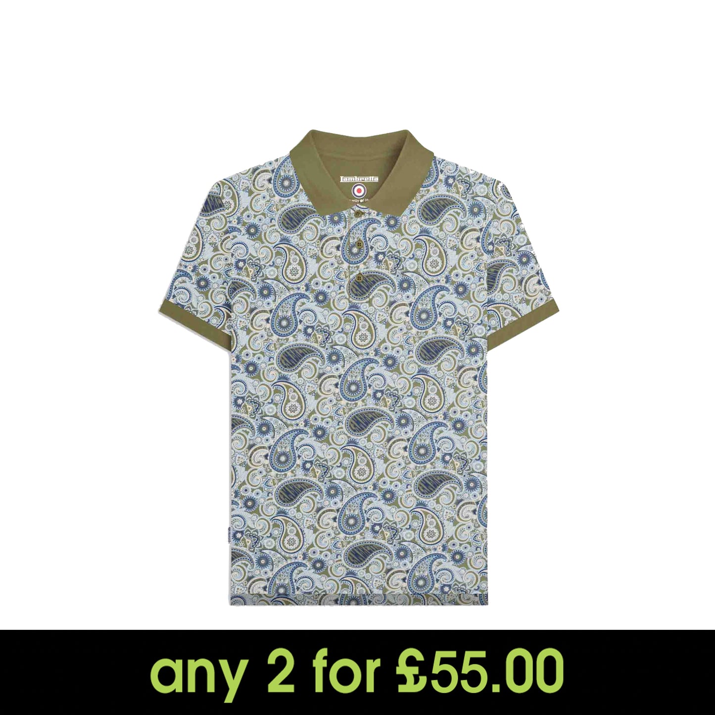 Lambretta Paisley Brand Polo Khaki/Navy