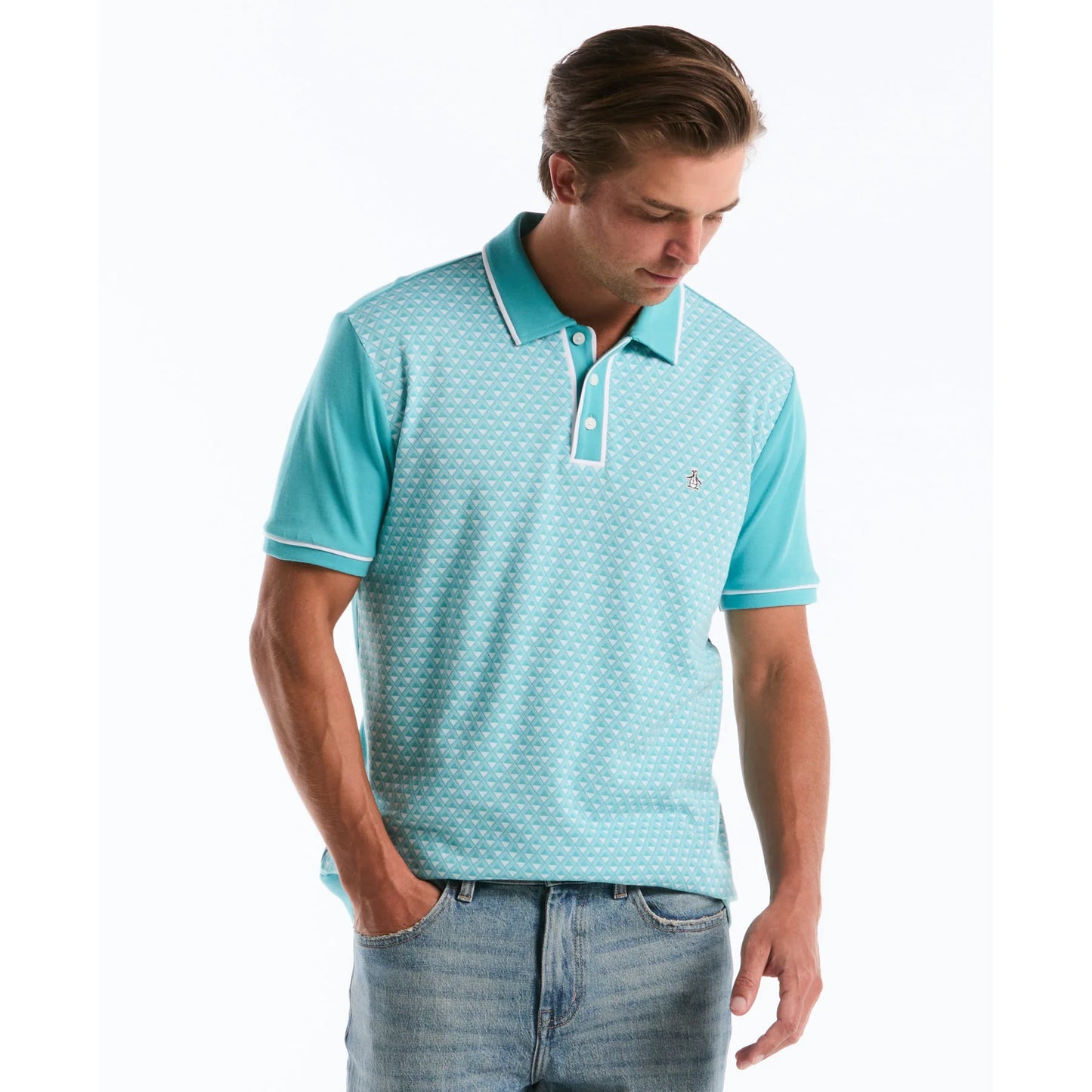 Original Penguin Diamond Jacquard Front Interlock Polo Shirt Aquarelle