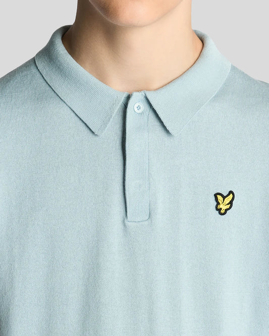 Lyle & Scott Cotton Knitted Polo Shirt Opal Blue