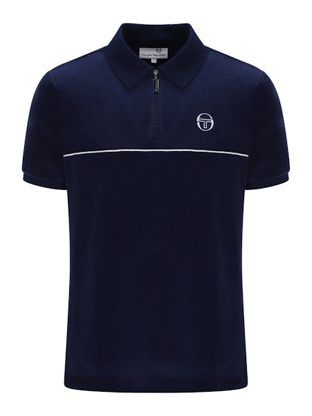 Sergio Tacchini Cardona Velour Zip Polo Shirt Maritime Blue/White