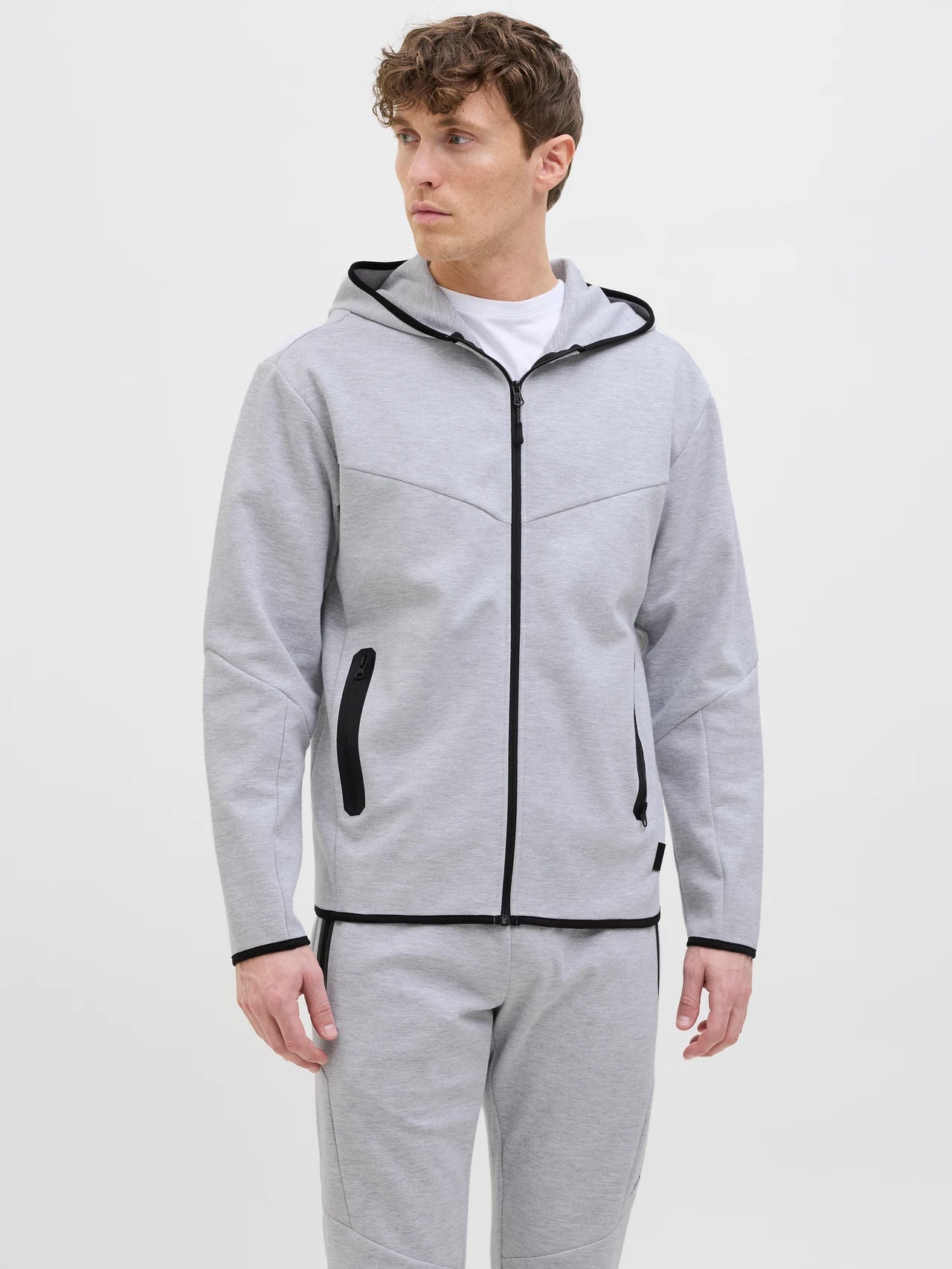 JACK & JONES JCOFUSION Sweat Zip Hoodie Light Grey Melange