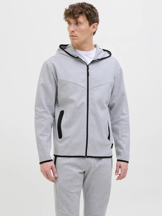 JACK & JONES JCOFUSION Sweat Zip Hoodie Light Grey Melange