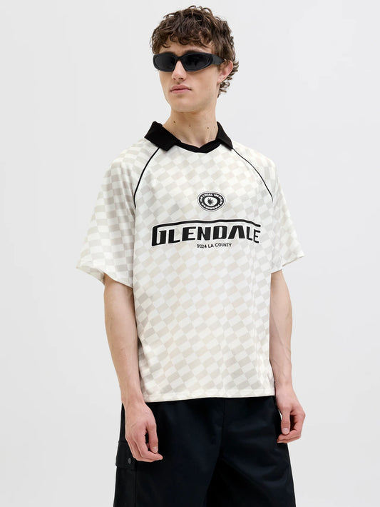 JACK & JONES JCORETREAT Mesh Printed Polo Shirt Cloud Dancer/Vapor Blue