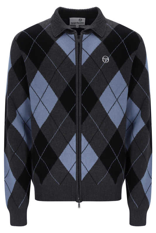 Sergio Tacchini Macro Knitted Cardigan Charcoal Marl/Black/Country Blue