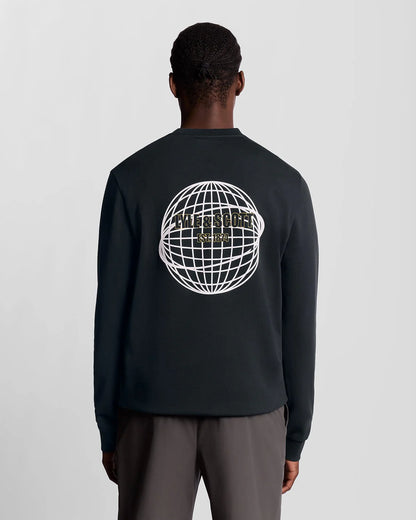 Lyle & Scott Geometric Globe Graphic Crew Neck Sweatshirt Dark Navy