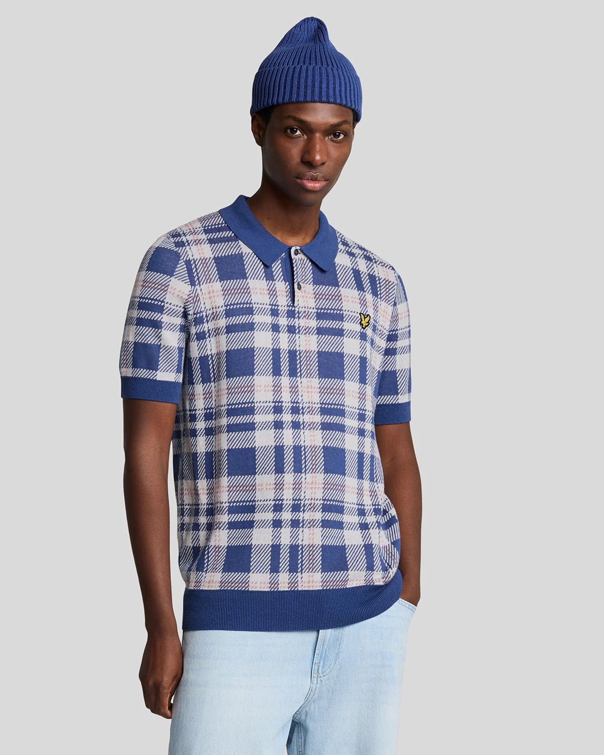 Lyle & Scott Spring Tartan Knitted Polo Shirt Mist Lilac