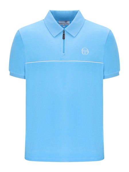 Sergio Tacchini Cardona Velour Zip Polo Shirt Baltic Sea/White
