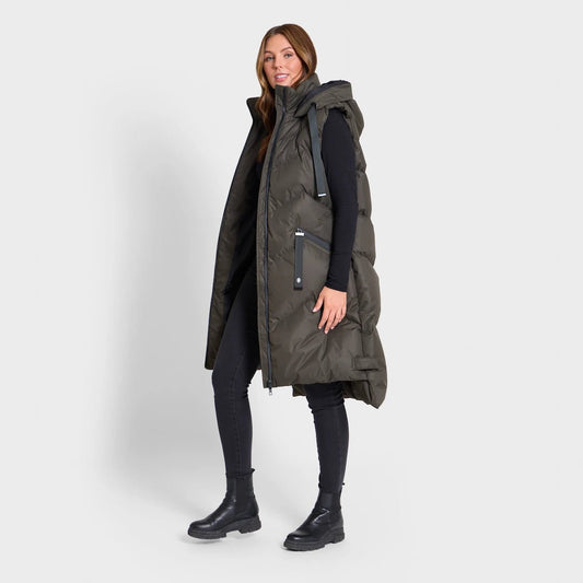 Saint & Sinner Longline Quilted Gilet Khaki