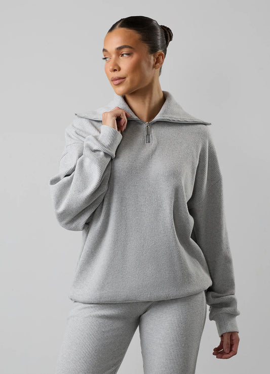 Gym King Ladies Serenity Rib High Neck Funnel Grey Marl