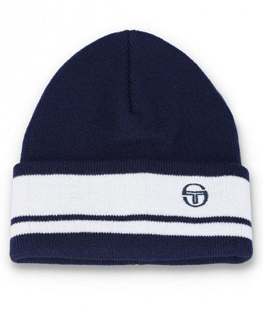 Sergio Tacchini Sellarz Jacquard Striped Turn Up Beanie Maritime Blue/Gardenia