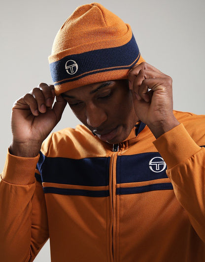 Sergio Tacchini Sellarz Jacquard Striped Turn Up Beanie Pumpkin Spice/Maritime Blue/Gardenia