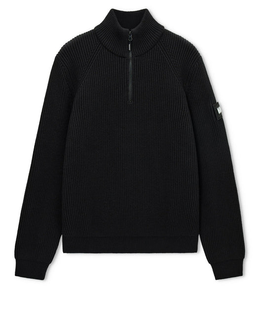 Weekend Offender Snetterton Rib Funnel Neck Black