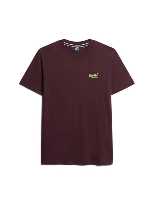Superdry Essential Logo Embroidered T-Shirt Tawnty Port Marl/Fluro Yellow*
