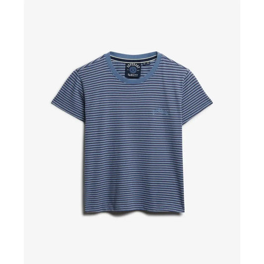Superdry Ladies Essential Logo Stripe Fitted T-Shirt Tidal Blue Stripe
