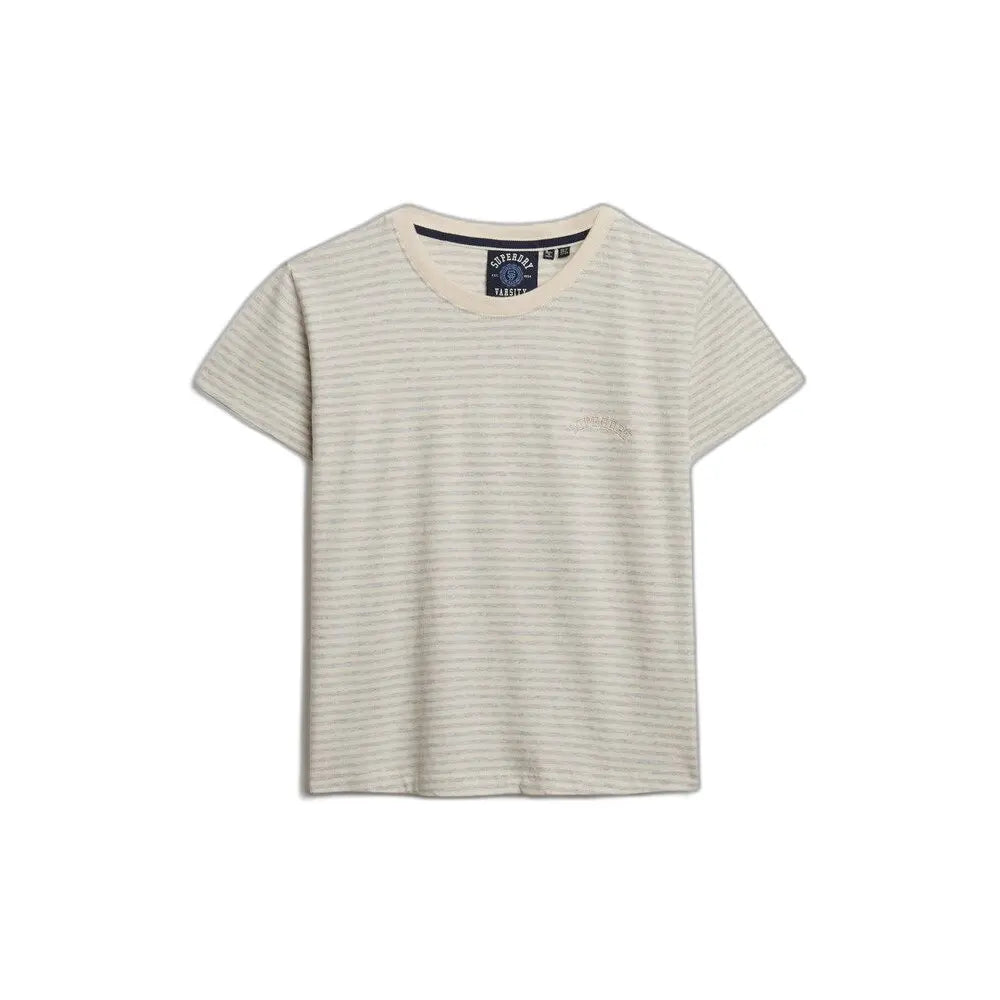 Superdry Ladies Essential Logo Stripe Fitted T-Shirt Glacier Grey Marl Stripe