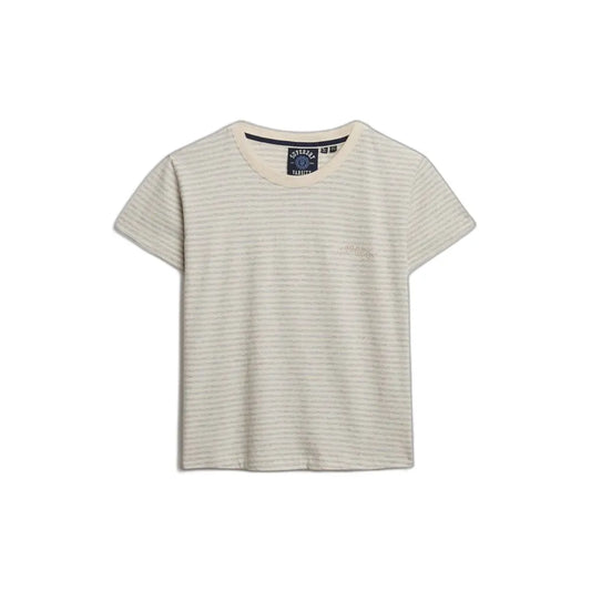 Superdry Ladies Essential Logo Stripe Fitted T-Shirt Glacier Grey Marl Stripe