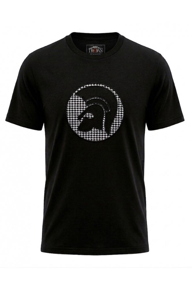 Trojan Applique Houndstooth Jacquard Logo T-Shirt Black