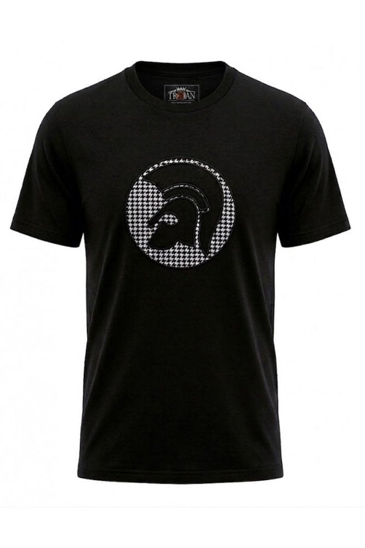 Trojan Applique Houndstooth Jacquard Logo T-Shirt Black
