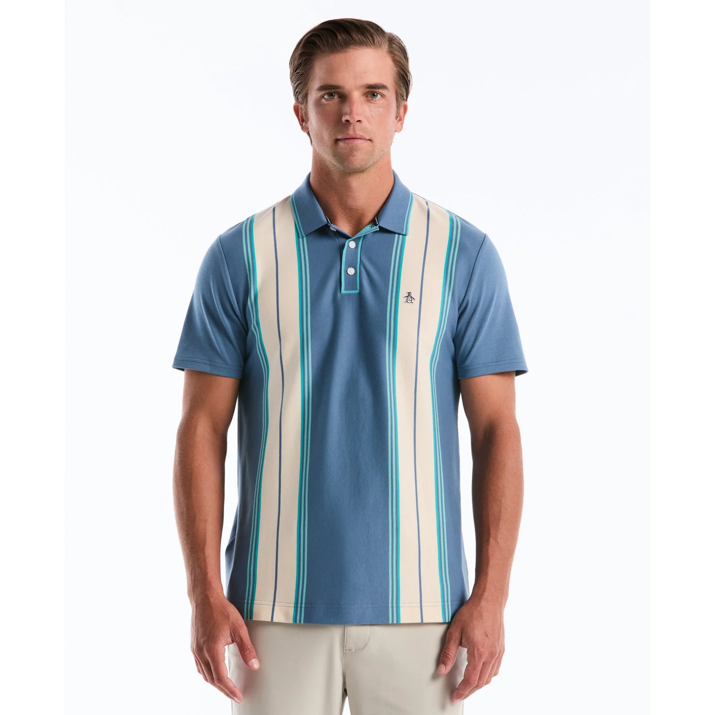 Original Penguin Jacquard Vertical Stripe Polo Shirt Copen Blue