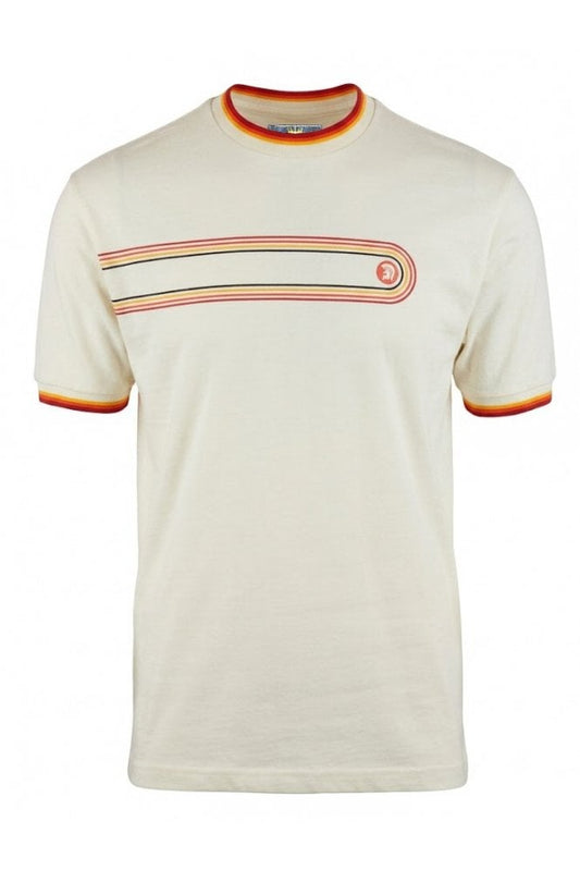 Trojan Retro Stripe Print T-Shirt Ecru