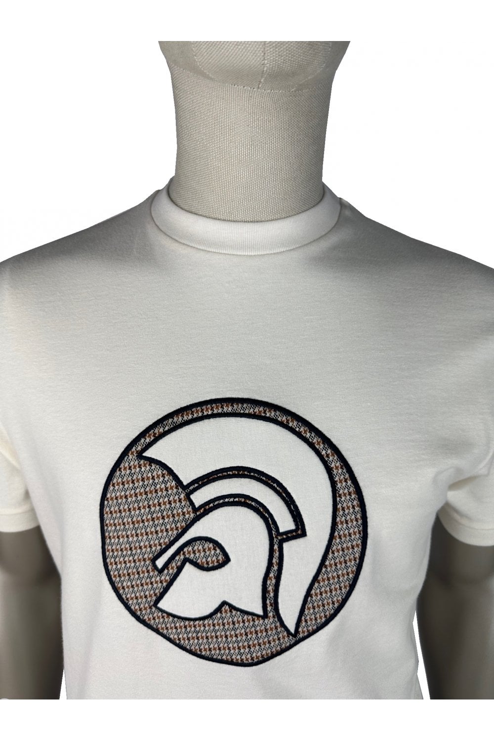 Trojan Applique Jacquard Logo T-Shirt Ecru