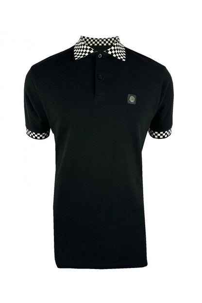 Trojan Chequerboard Trim Pique Polo Shirt Black