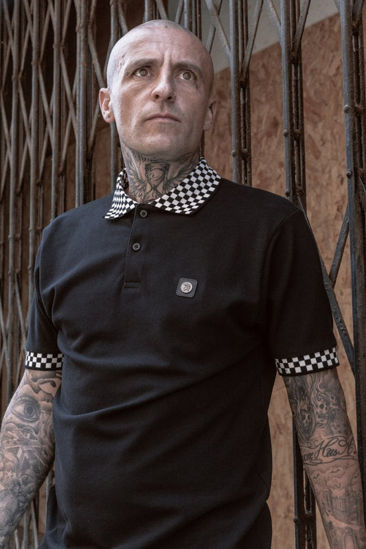 Trojan Chequerboard Trim Pique Polo Shirt Black