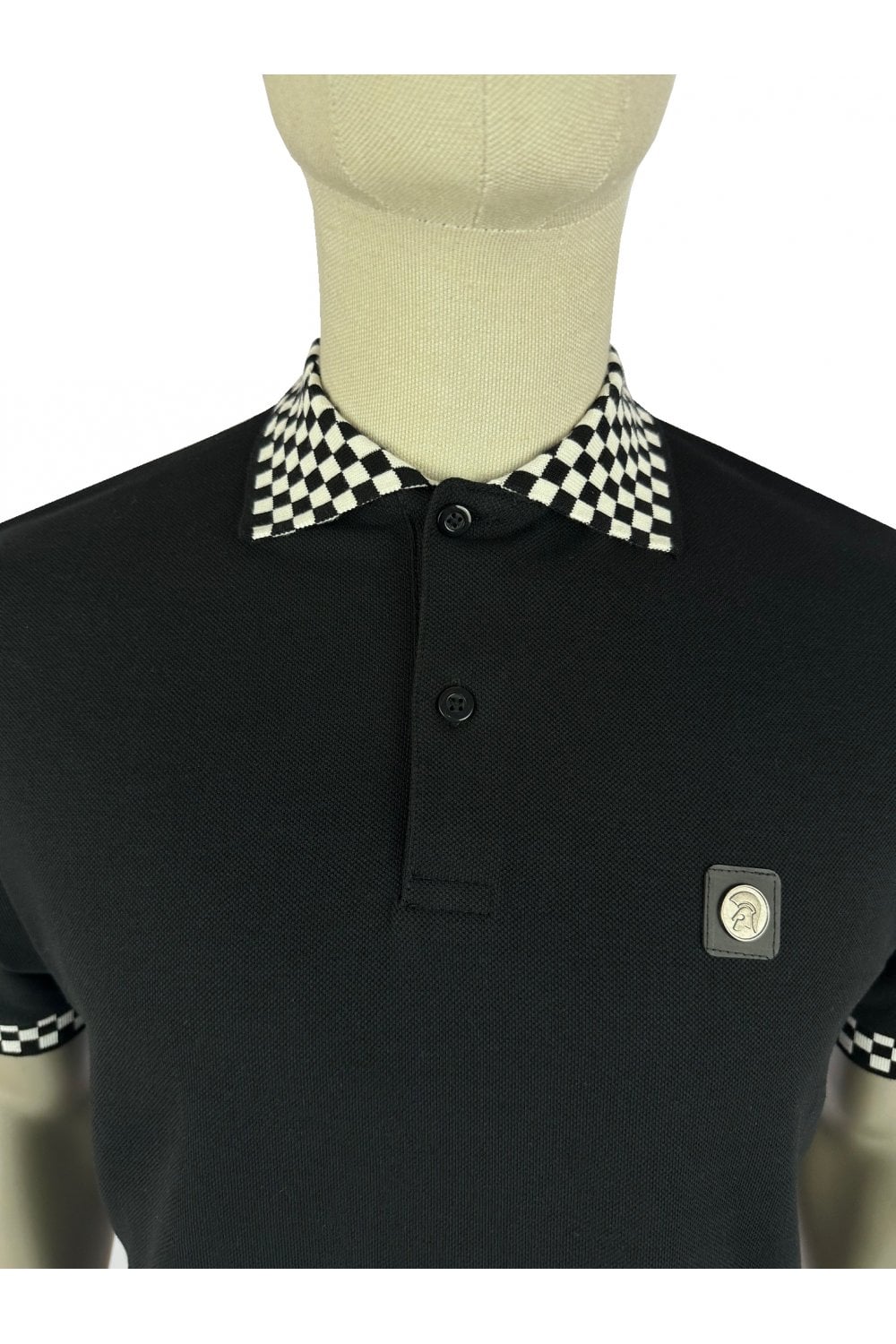 Trojan Chequerboard Trim Pique Polo Shirt Black