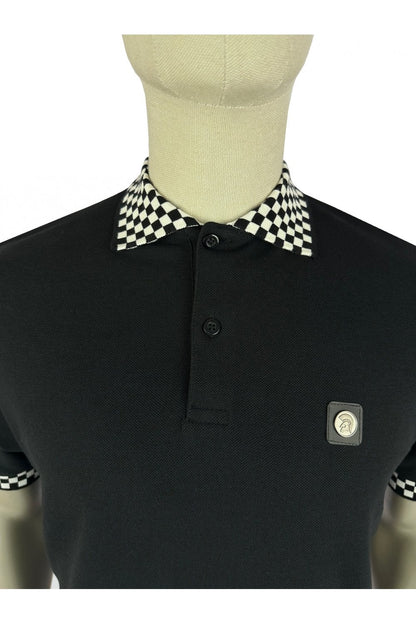 Trojan Chequerboard Trim Pique Polo Shirt Black