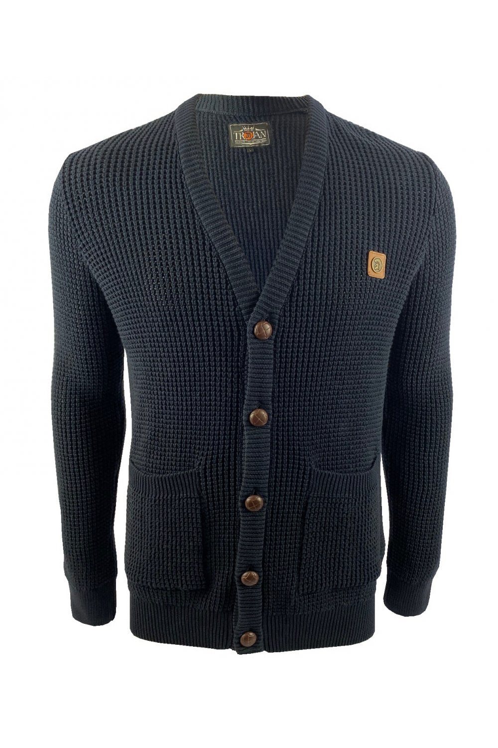 Trojan Knitted Button Up Cardigan Navy