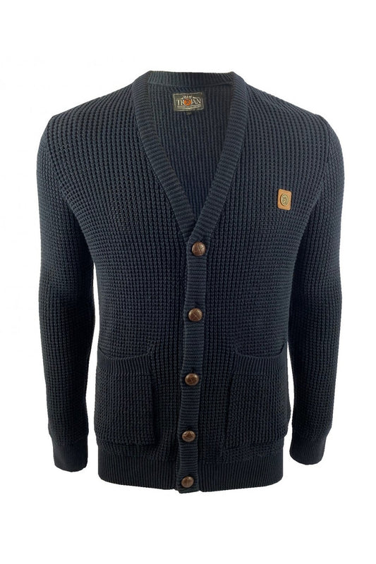 Trojan Knitted Button Up Cardigan Navy