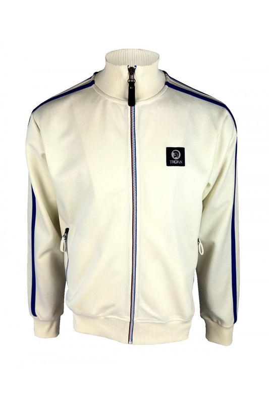 Trojan Contrast Zip Track Top Ecru