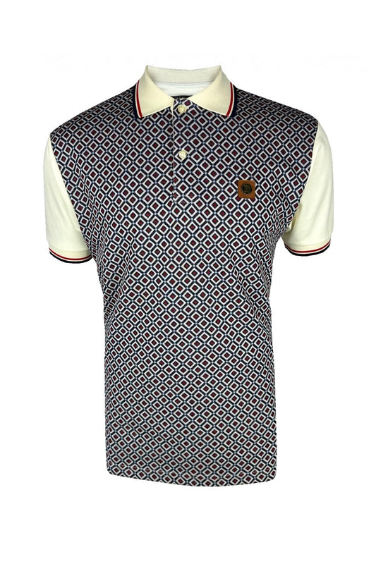 Trojan Diamond Panel Polo Shirt Ecru