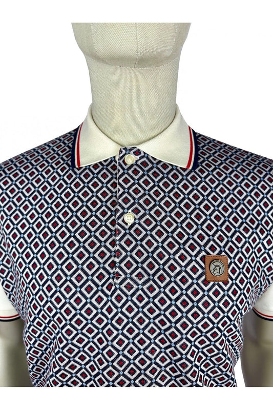 Trojan Diamond Panel Polo Shirt Ecru