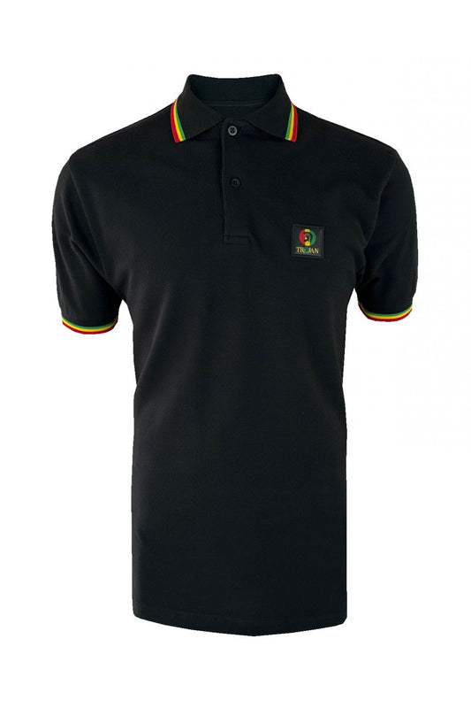 Trojan Flag Badge Pique Polo Shirt Rasta/Black
