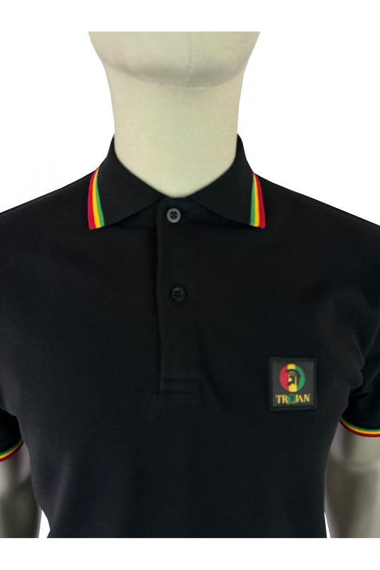 Trojan Flag Badge Pique Polo Shirt Rasta/Black