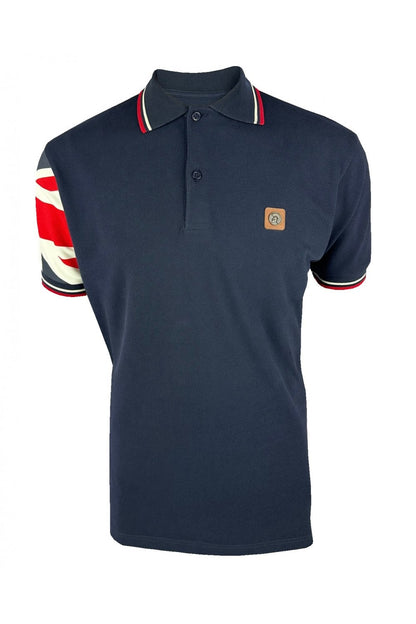 Trojan Flag Sleeve Pique Polo Shirt Navy