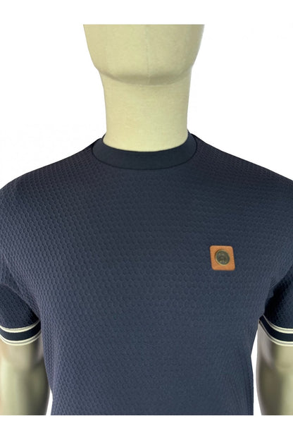 Trojan Geometric Stripe Rib T-Shirt Navy