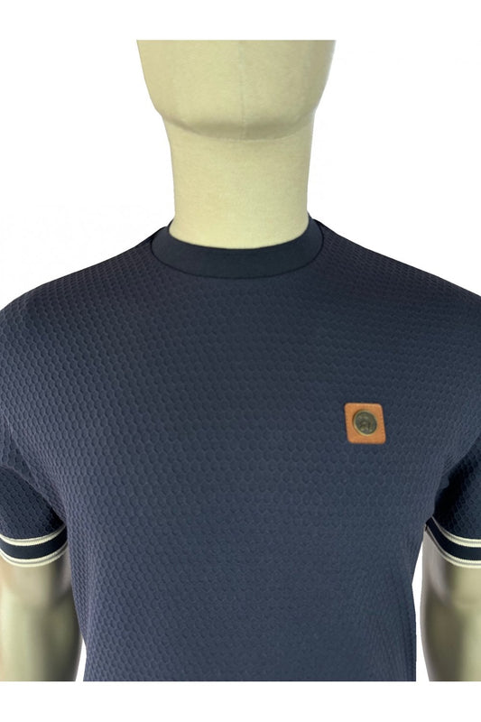 Trojan Geometric Stripe Rib T-Shirt Navy