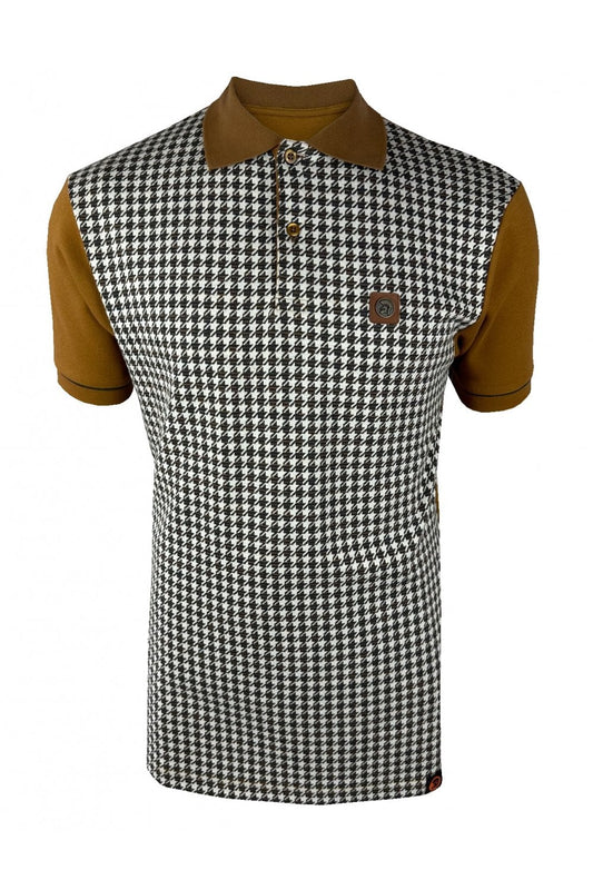 Trojan Houndstooth Panel Polo Tan