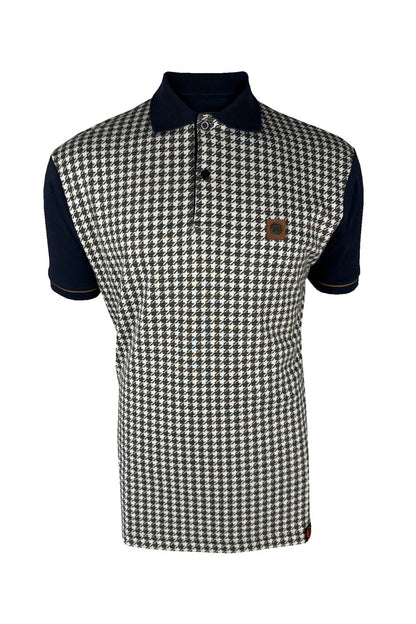 Trojan Houndstooth Panel Polo Shirt Navy