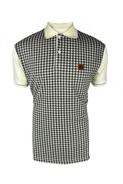 Trojan Houndstooth Panel Polo Shirt Ecru