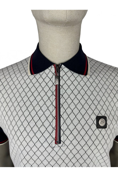 Trojan Ottoman Jacquard Panel Polo Shirt Navy